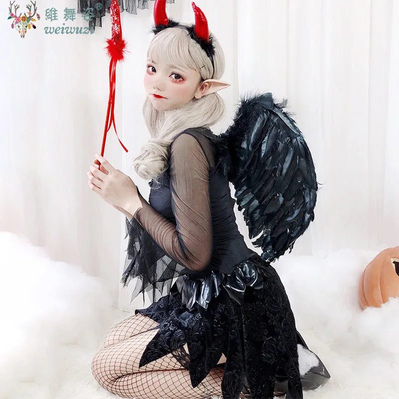 Halloween Costume Adult Women Dark Evil Angel Devil Cosplay Costume Vampire Ghost Bride Queen Witch Clothe Fancy Stage Clothing