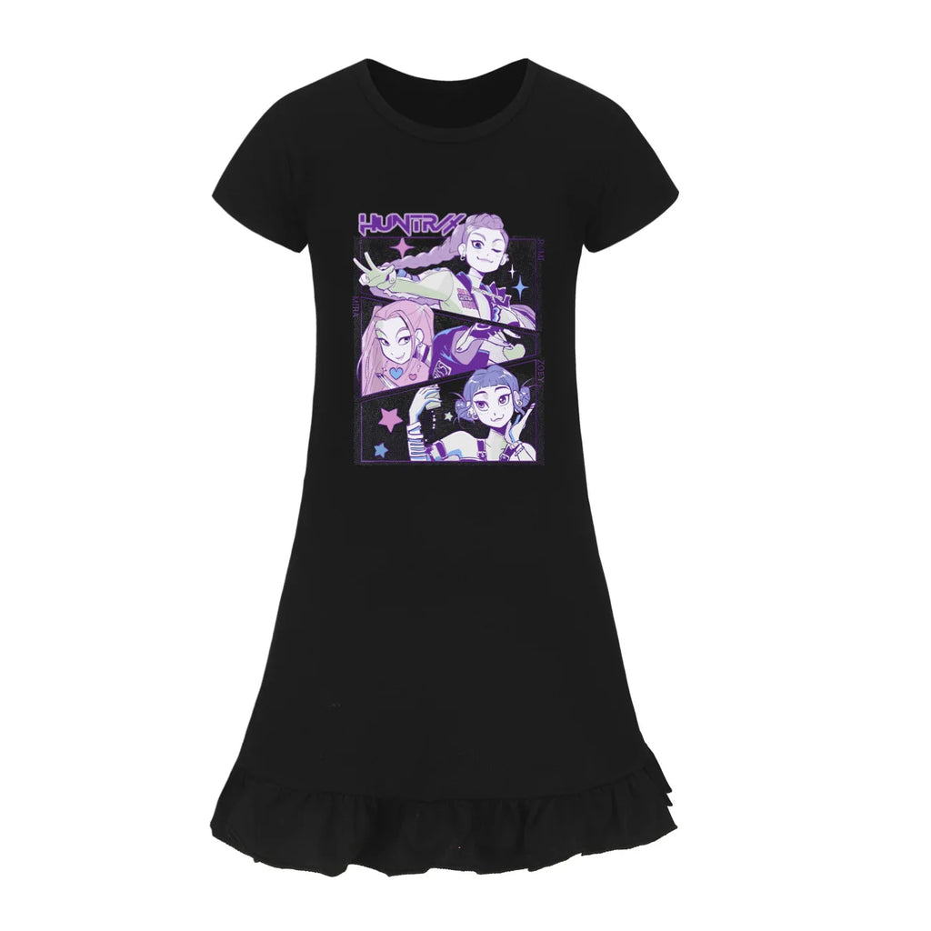 KPop Demon Hunters Kids Summer Sleepdress Short Sleeve Girls Baby Casual Cartoon Nightgown Daily Wear Clothes for Children