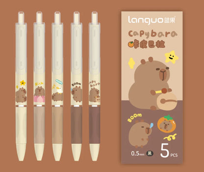 Cute Capybara Gel Pens - 6Pcs Kawaii Pen Set Quick-Drying Blue Erasable for Office School Kawaii Aesthetic Stationery
