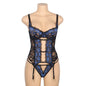 Comeondear Blue Lace Teddy Lingerie Set for Women with Underwire Garter Belt Hollow out Design Sexy Babydoll Nightwear S-2XL