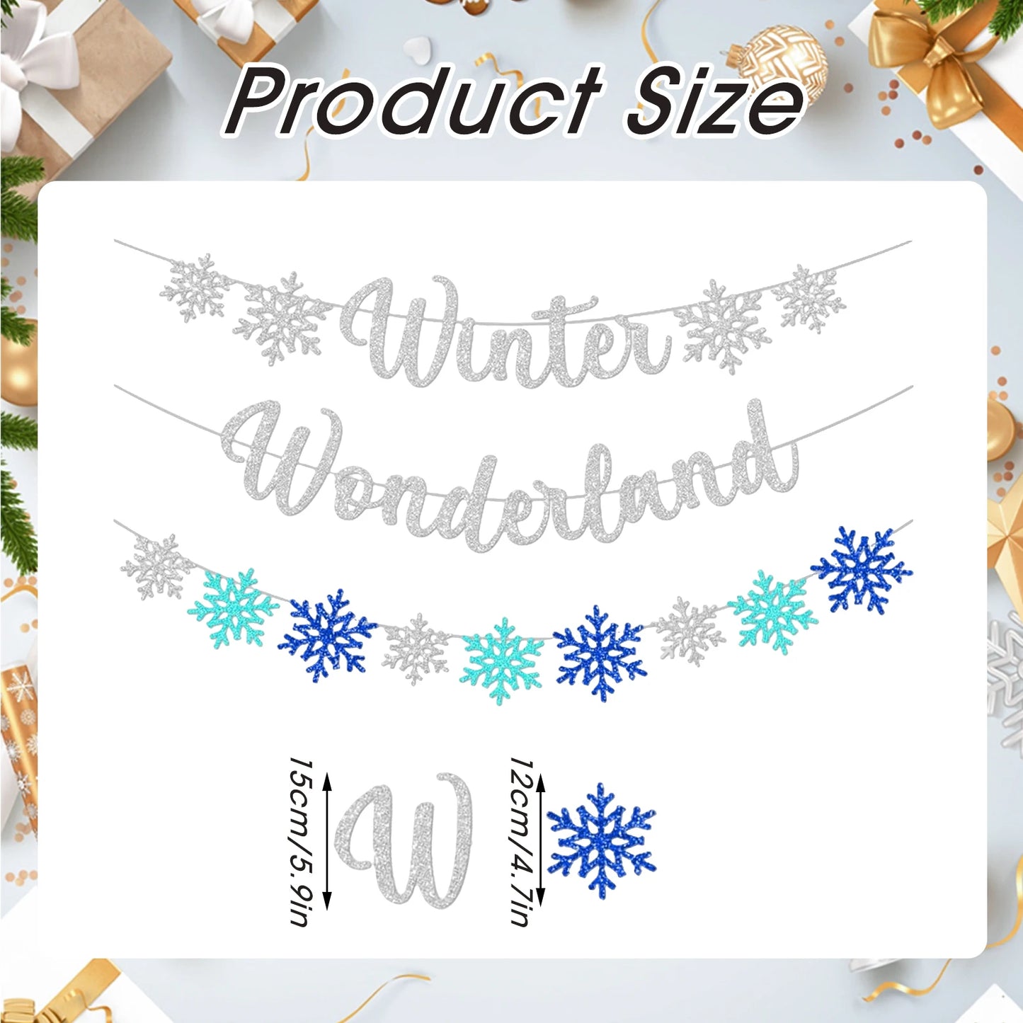 3Pcs Winter Wonderland Banners, Glittery Snowflake Banner Christmas Decorations Banners Winter Holiday Garland Photo Props