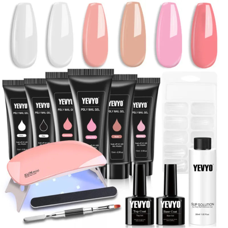 Acrylic Quick Building Nail Gel Polish Set with 6 W UV Lamp Base Top Coat Slip Solution Nail Tools  Nails Extension easy-to-use