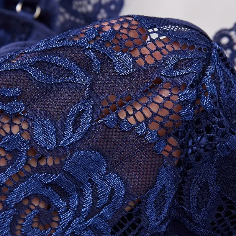 Blue Lace Transparent Deep V Bra Pajamas Sexy Lingerie For Women Babydolls Dress Sleepwear Set Erotic Underwear Exotic Costumes