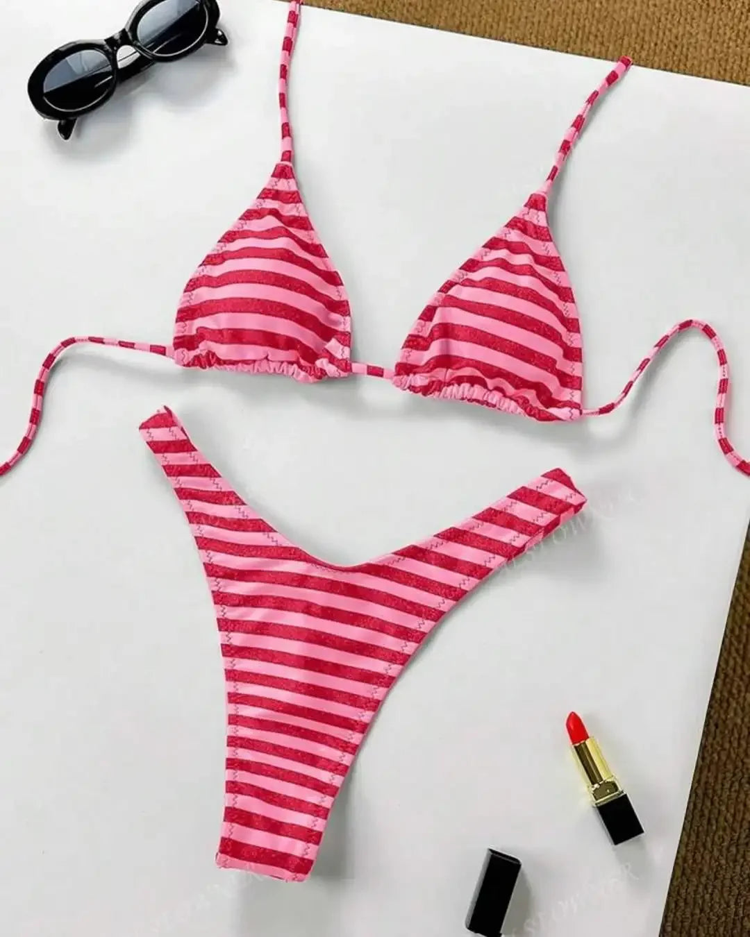 2025 New Beach Vacation Fashion Personality ins Style Bikini Suit Y2K Sexy Hot Girls Striped Printed Triangle Lingerie Underwear