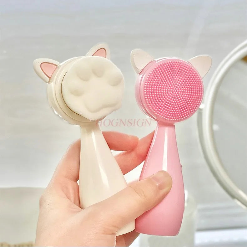 Portable face wash brush, silicone brush, facial cleanser, foam maker, cute cat claw cleaning brush