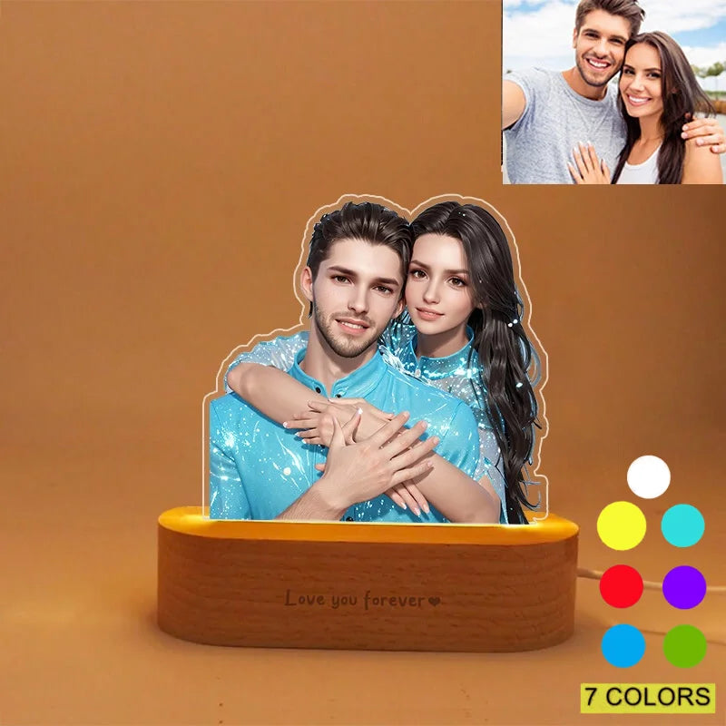 Personalized Gift Photo 3D Lamp Customized Cartoon Portrait Photo Frame Wedding Anniversary Valentines Day Wedding Birthday Gift