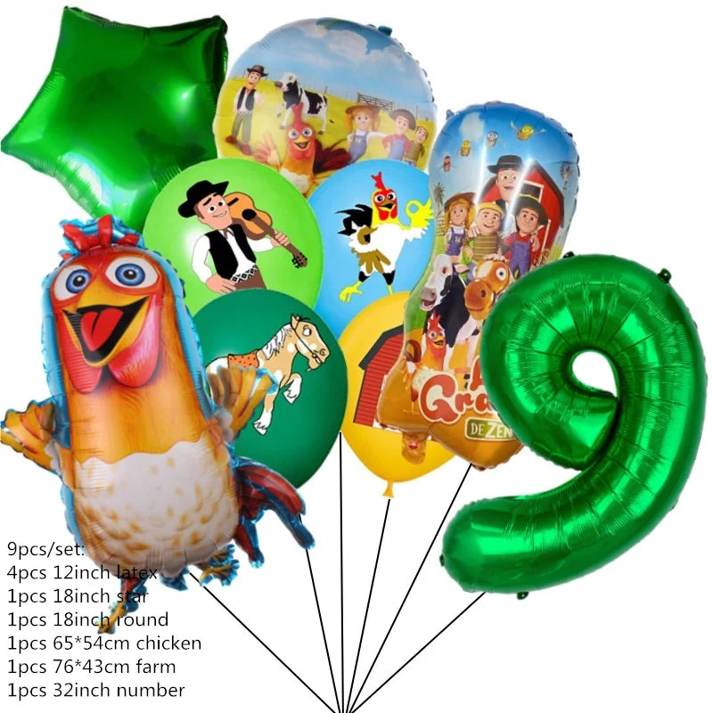 Chicken Dairy Farm Chick Tractor Ballons Happy Birthday Kids Party Animal Pet Dream Rangeland La Granja Zenon Party Decoration