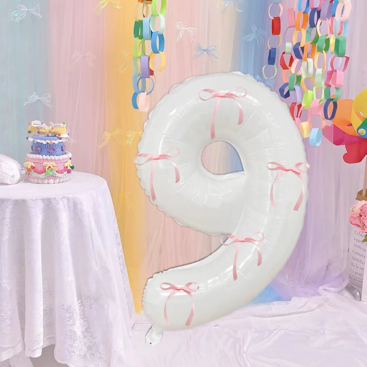 White 32inch 0-9 Years Old Balloons Pink Bow Number Balloons Aluminum Foil Milky Wedding Decorations Birthday Party Baby Shower