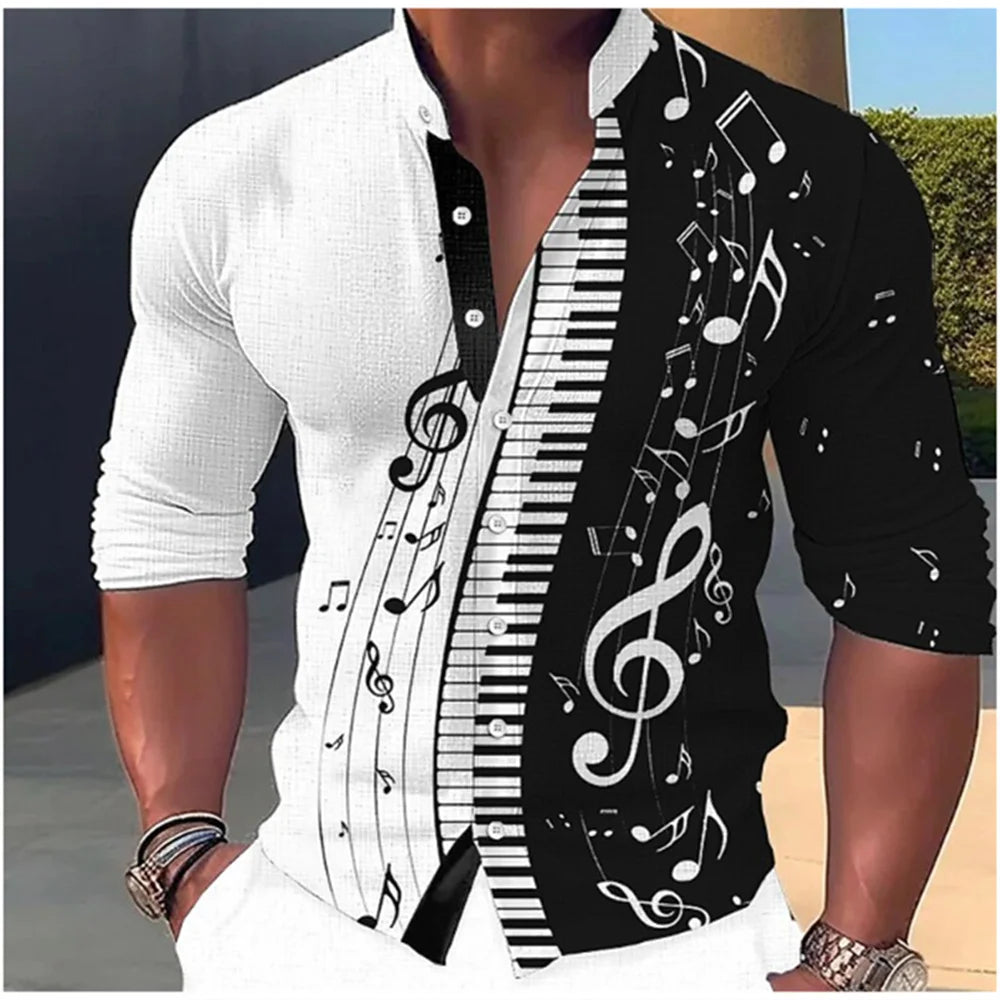 New Fashion Standing Collar Men's Creative Print Long Sleeve Shirt Outdoor Party High Quality Soft and Comfortable Fabric S-6XL