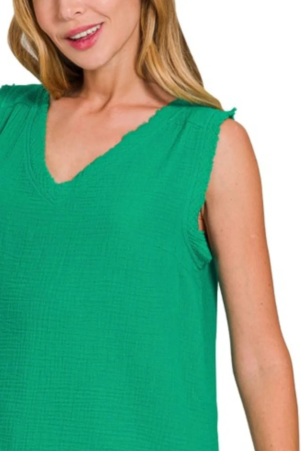Zenana Double Gauze Raw Edge V-Neck Tank