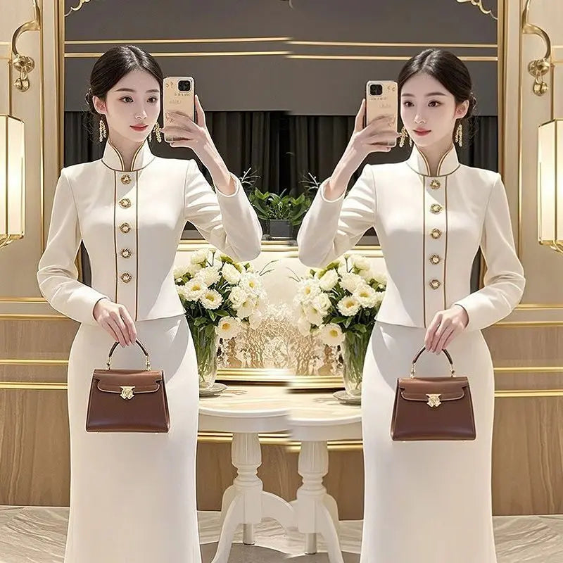 Spring and Autumn Korean Women's Fashion and Stylish Professional Coat Half Skirt Elegant Women's Two Piece Set