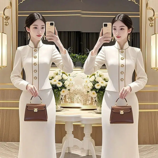 Spring and Autumn Korean Women's Fashion and Stylish Professional Coat Half Skirt Elegant Women's Two Piece Set