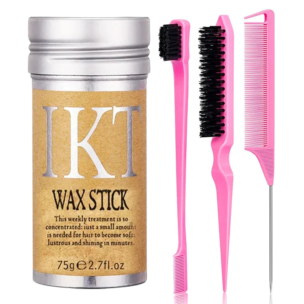 Slick Back Hair Brush Set: Hair Wax, Edge Brush, Rat Tail Comb, Bristle Brush, Smoothing Brush for Women & Kids