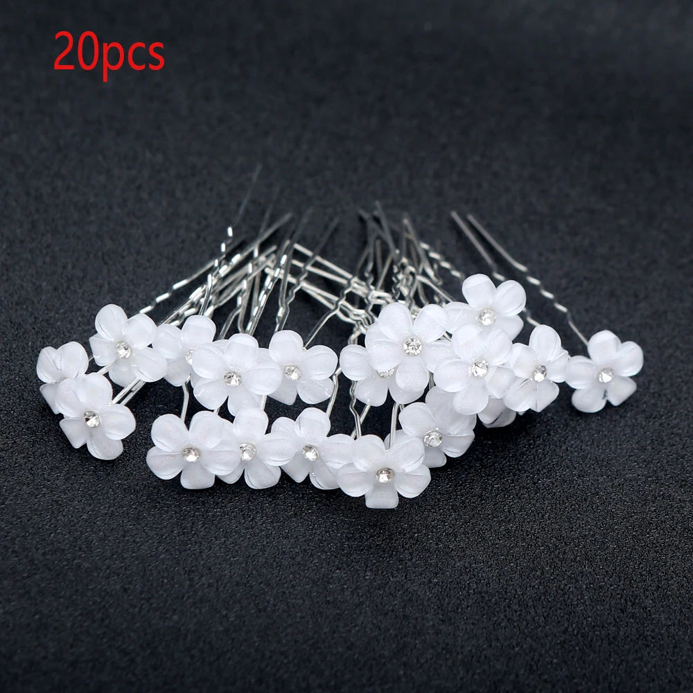 20pcs Elegant Bridal Pearl Hair Sticks with Crystal Floral Accents Wedding Hair Clips for Brides Bridesmaids Hair Sticks