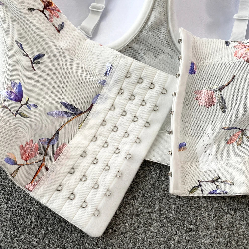 Women Sexy Floral printed Corset Tank Top Nightclub Party Short Chest Binder Camisole Girl Push Up Bustier Lady Bra Lingerie
