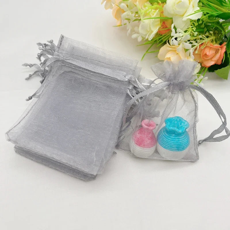 Organza Gift Bags with Drawstring for Wedding Favors  Candy Jewelry Packaging  Storage Sachet Pouch  Gray  Party Supplies  100Pc