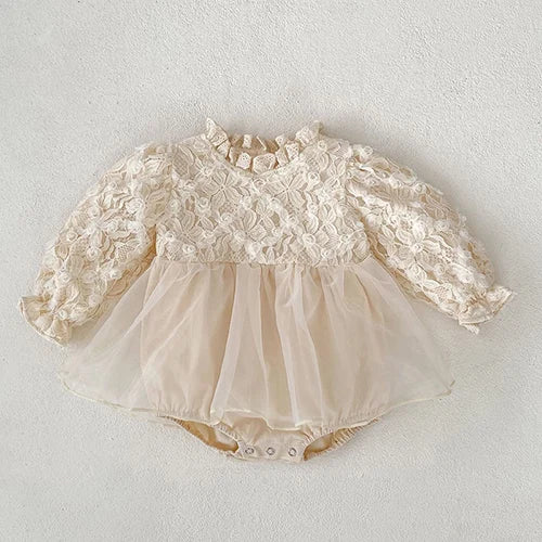 2024 New Autumn 0-24M Children Clothes Newborn Baby Girls Long Sleeved Cotton Bodysuits+Lace Dress Korean Style Climbing Suit