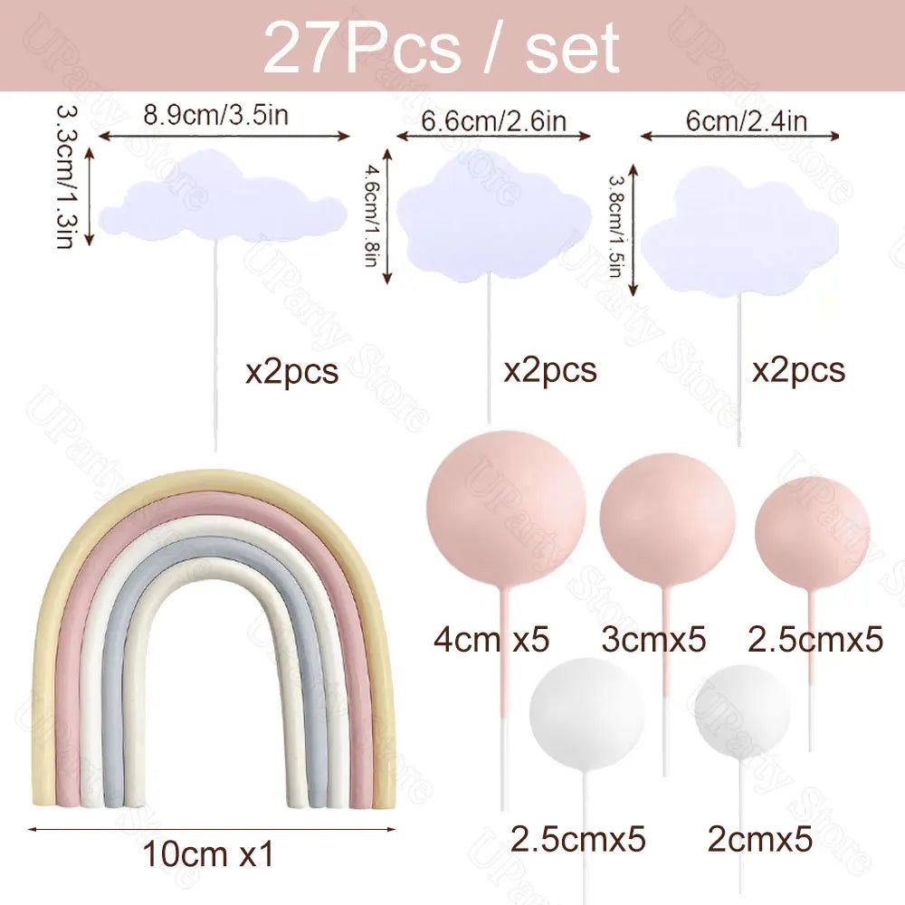 1 Set Balls Rainbow Cake Toppers White Cloud Beige Rainbow Pink Nude Cake Balls for Baby Shower Birthday Cake Decorations Favor