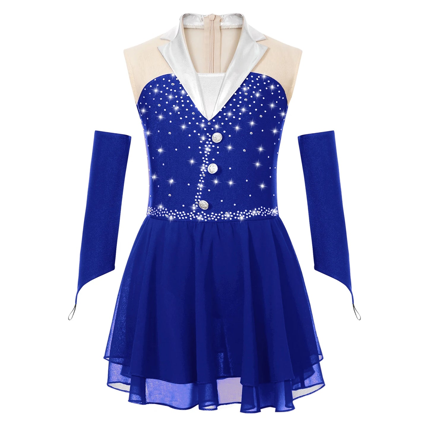 Kids Girls Shiny Ballet Skating Tuxedos Leotard Dress with Gloves Children Lyrical Dance Costumes Latin Cha-cha Stage Dancewear