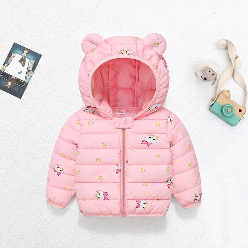 Children's Cotton Coat Baby Cartoons Down Jacket Boys Hooded Colthing Girls Warm Winter Clothes Toddler Kids Outerwear 0-5Y