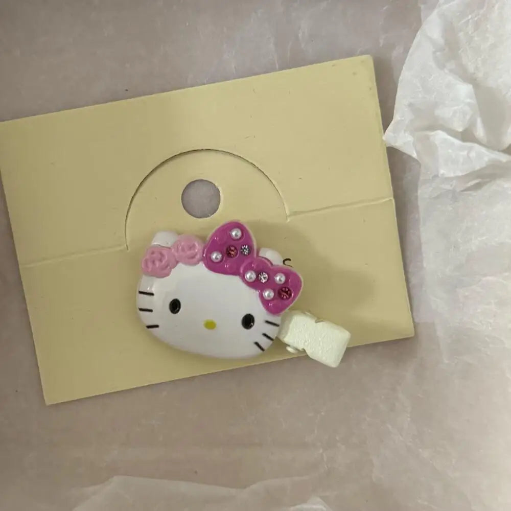 Sanrio Hello Kitty Hair Clips Shiny Pink Crystal My Melody Kuromi Women Hairs Accessories Sweet Girls Headdress Bangs Clip Gift