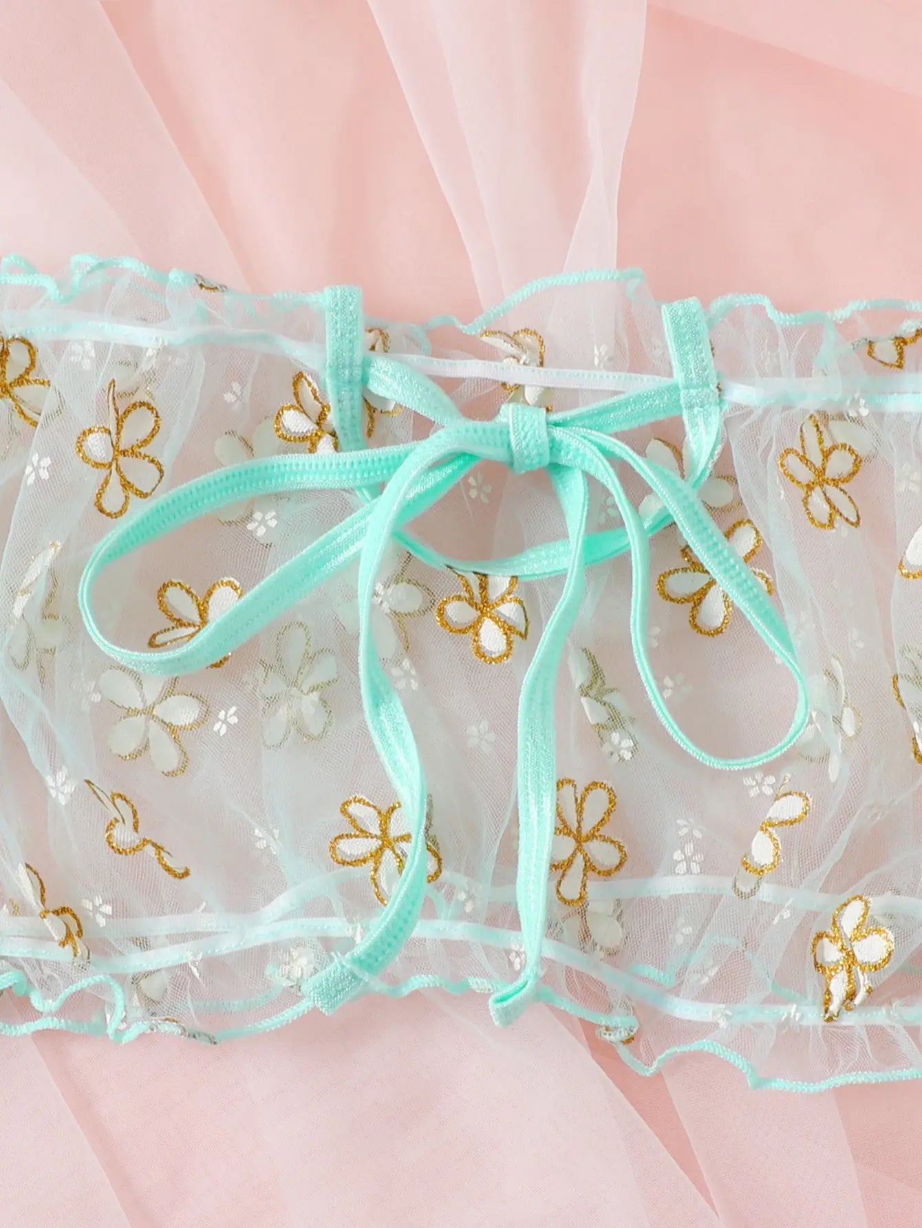 Delicate And Pretty Lace-up Traf And Thong Pajama Set Sexy Sleepwear Babydoll Nightdress Short Sleeve Floral Lingerie Underwear