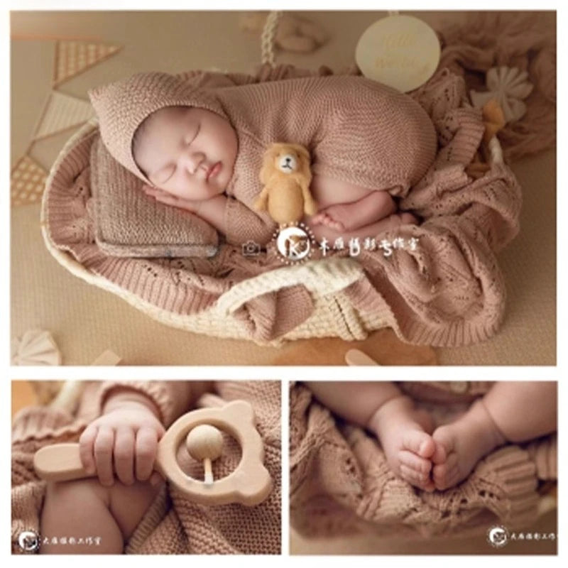 Newborn Photo Accessories Baby Shooting Props Vintage Retro Knitted Clothes Blanket Basket for Studio Photoshoot Fotografia Prop