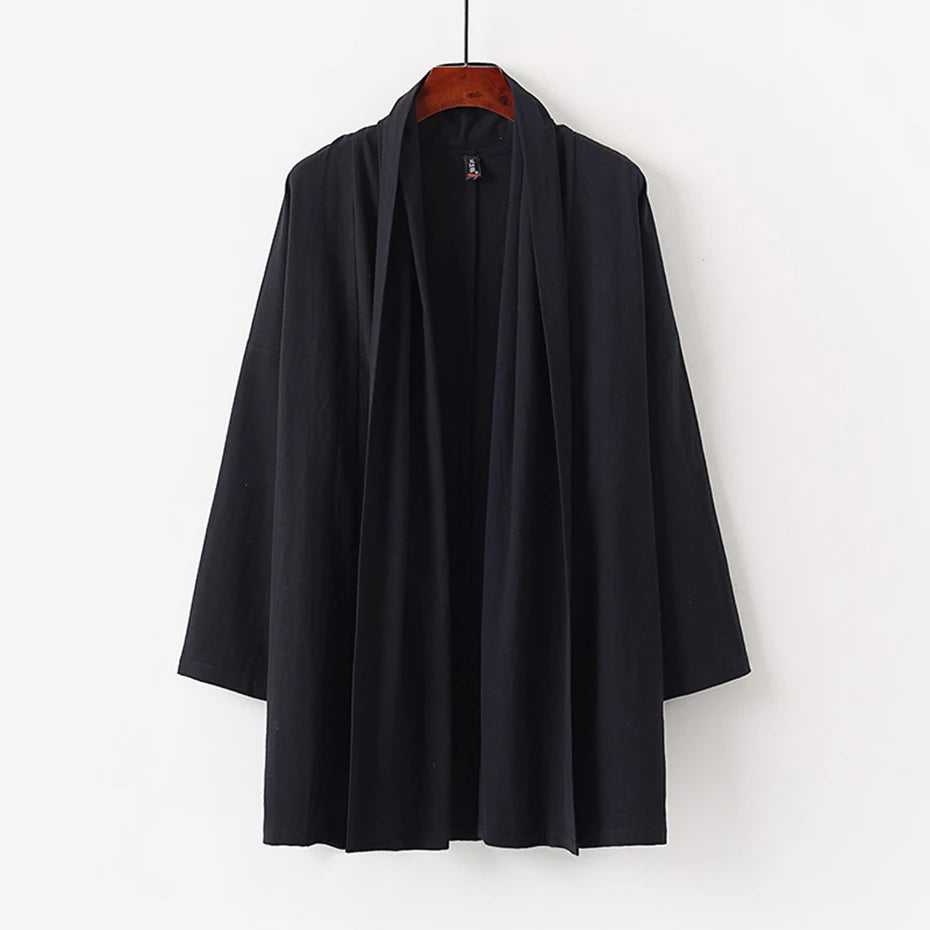 9XL 8XL Plus Size Taoist Robe Kimono Solid Cotton Linen Jackets Coat Man Big Size 7XL 6XL Kimono Outwear