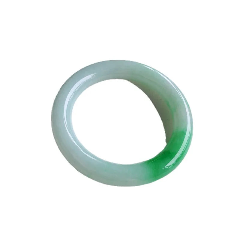 Natural Burmese Jadeite Bracelet, Ice-Waxy Type, Light Green Round Bar Jadeite Bracelet, Fashionable for Girls