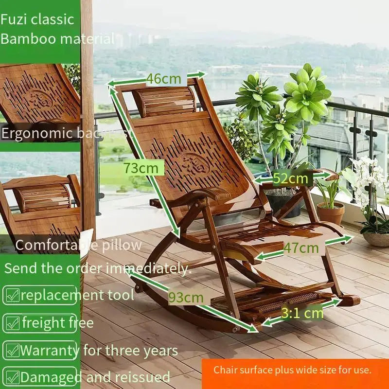Vintage Cane Rocking Chair for Seniors - Traditional Chinese Style Taishi Chair, Bamboo and Cane Weaving Rocking/Lounge Chair, L