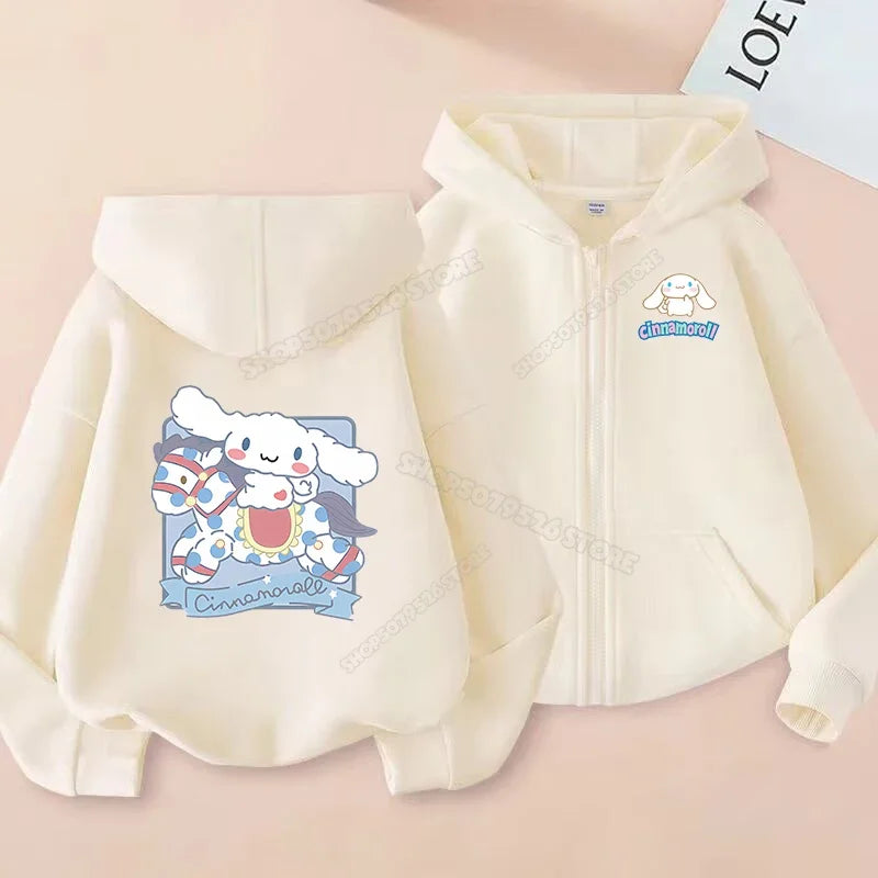 Cute Cinnamoroll Zip Up Sweatshirts Hoodie Children Cartoon Dog Clothes Kid Girl Boy Sweatshirt Streetwear Hoody Baby Casual Top