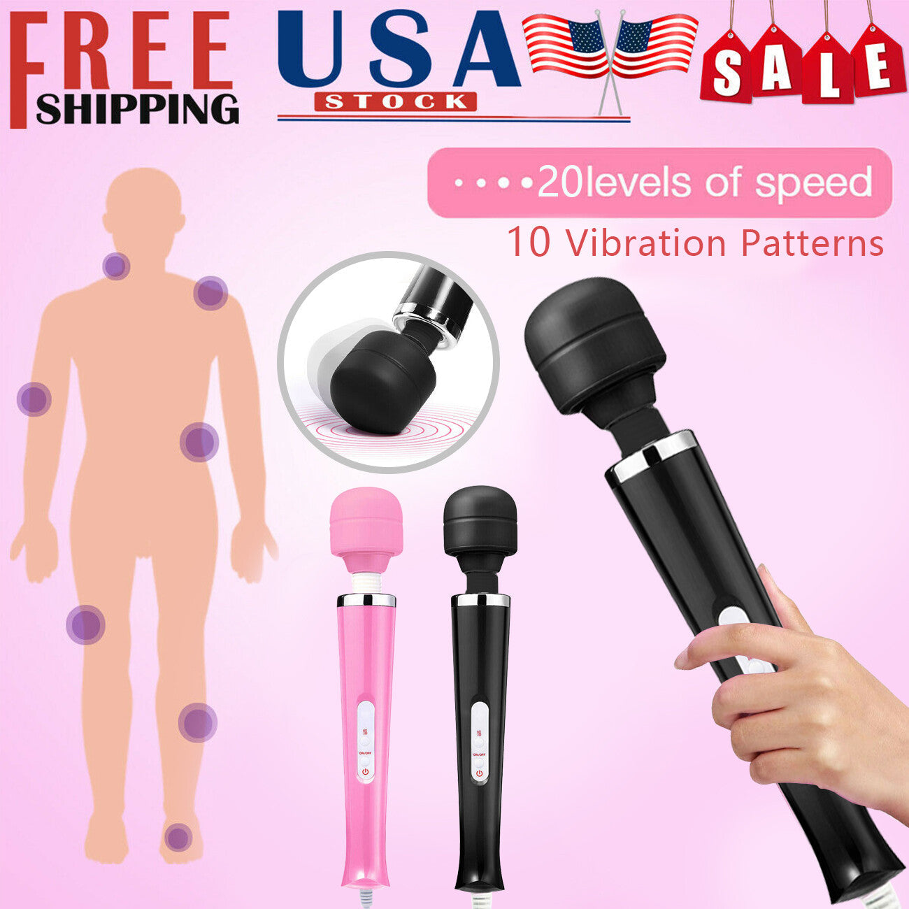 Handheld Massager 20 Speed Wand Vibrating Massage Magic Full Body