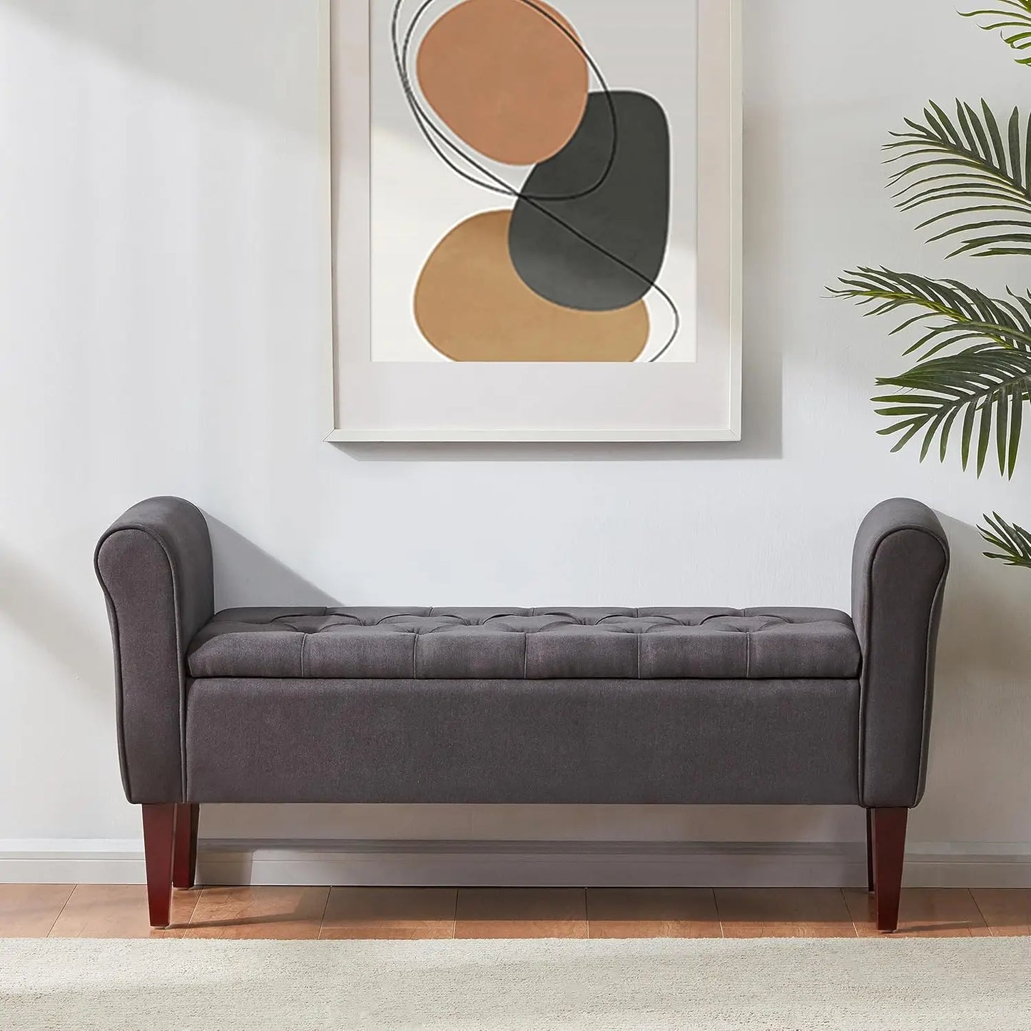 50.4" Arm Storage Bench with 7.5-inch Solid Wood Legs, Button-Tufted Storage Ottoman, Upholstered Window