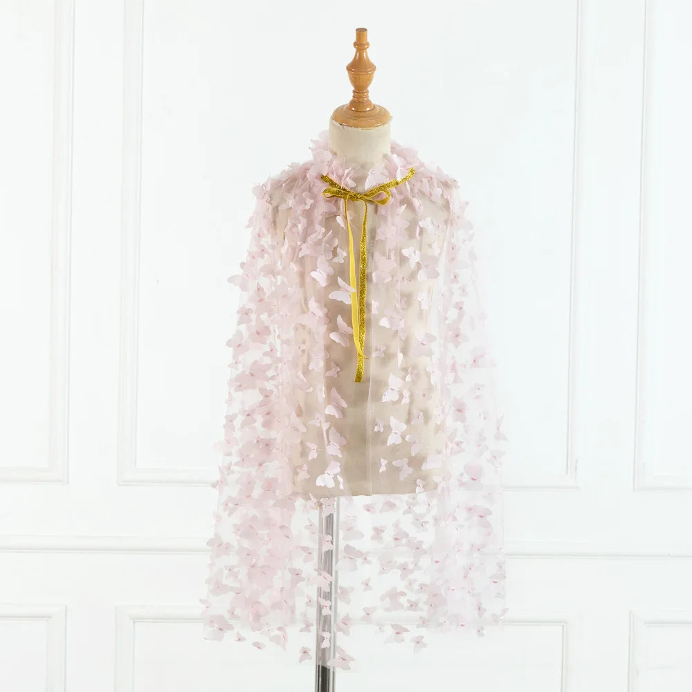 New Colourfu Flower Girls Cloak Fairy Lace Embroidered Cloak Children's Mesh Princess Cape Shawl Birthday Party Kids Clothes