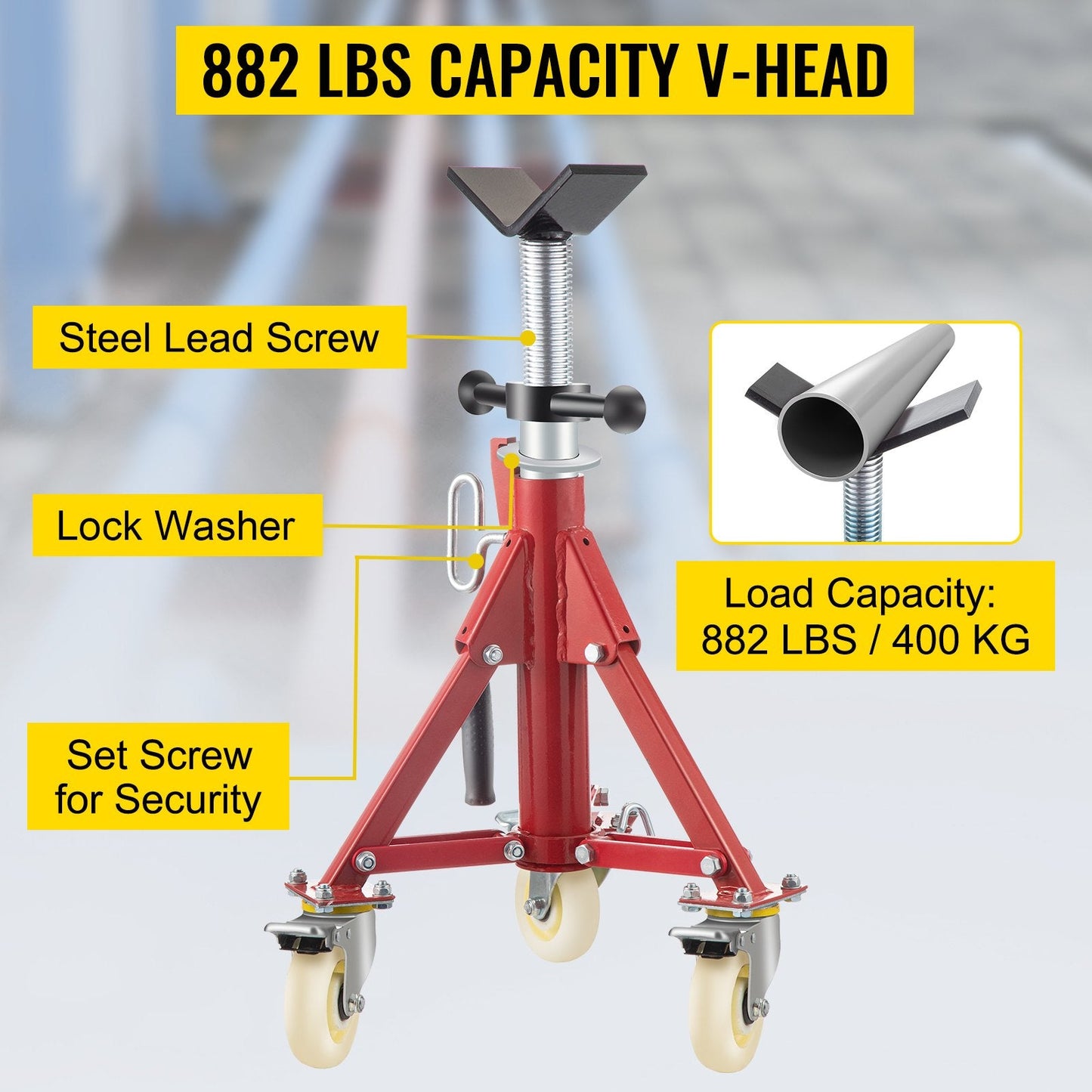 Pipe Stand, Pipe Jack Stand, V Head Pipe Stand Adjustable Height 20-37