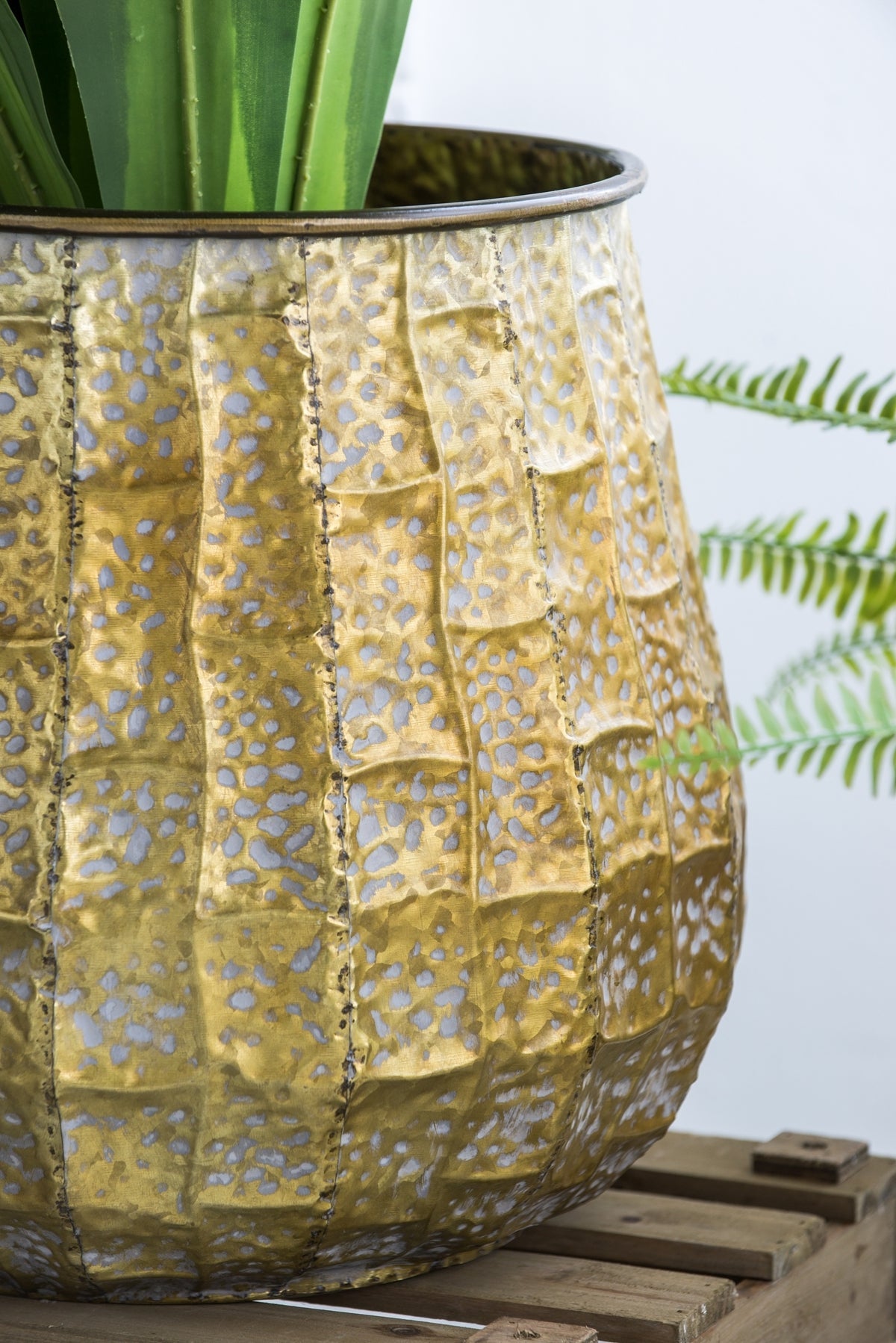 Set of 3 Distressed Antique Yellow Metal Planters, 14 in Tall