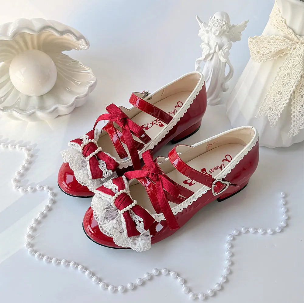 Original Lolita Style Pink Mary Jane Shoes Autumn New 2025 Japanese Girls Sweet Elegant Bow Low Heels Y2k Tea Party Pumps 2025