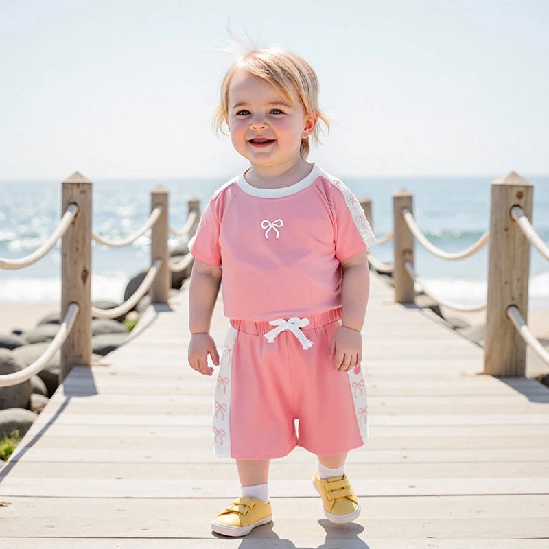Adorable Baby Girl Floral Print Ruffle Sleeve Top and Shorts Set with Bow Detail - Summer Outfit for Toddler Girls