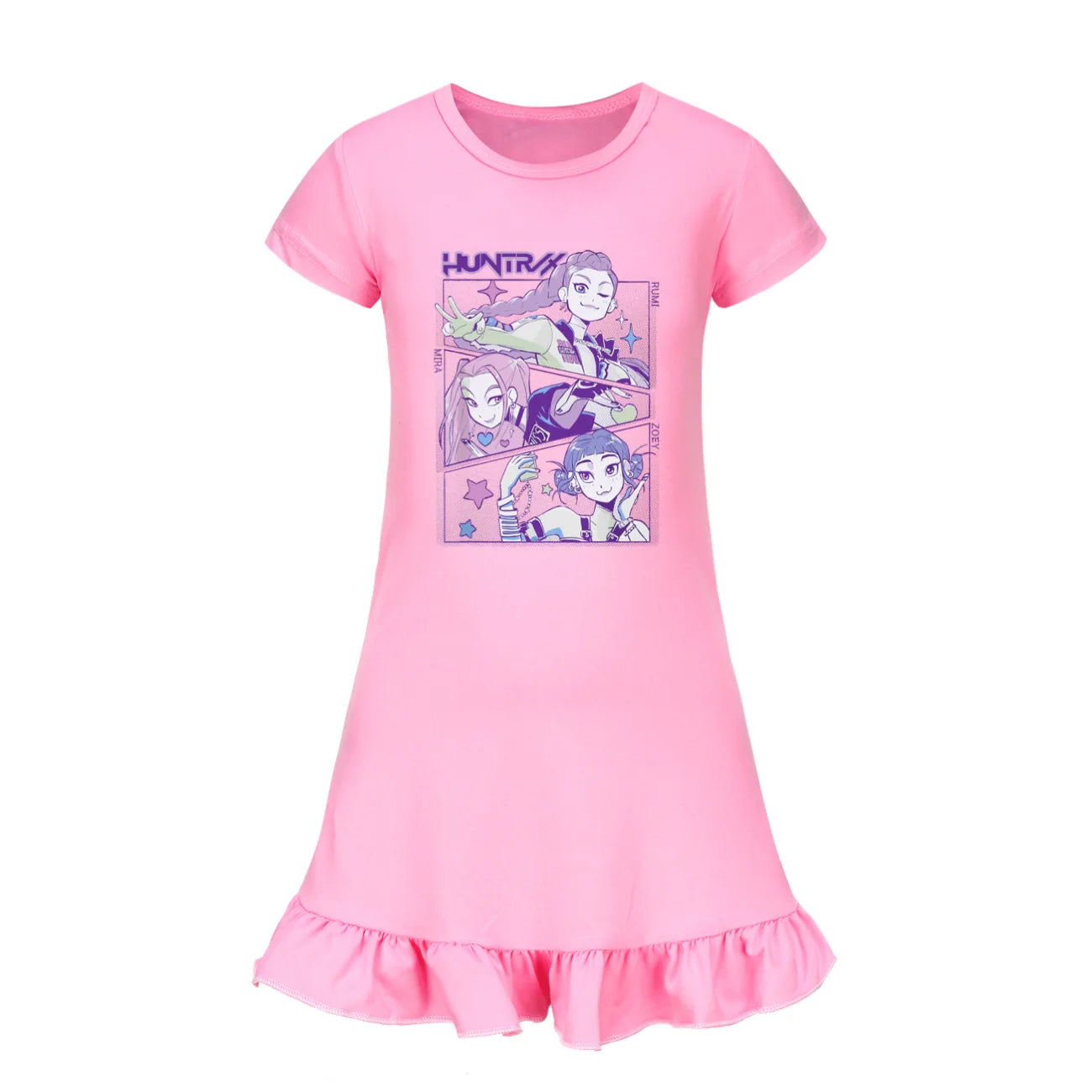 KPop Demon Hunters Kids Summer Sleepdress Short Sleeve Girls Baby Casual Cartoon Nightgown Daily Wear Clothes for Children