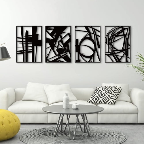 Black Abstract Metal Wall Art 4 Pack Minimalist 3D