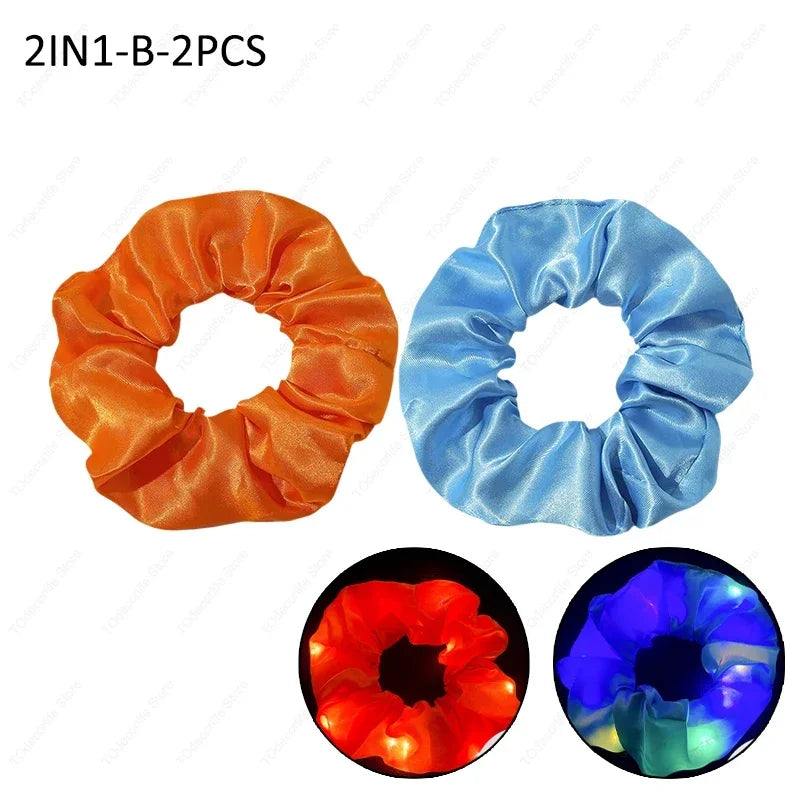 LED Luminous Scrunchies Hairband Glowing Elastic Hair Tie Rope for Women Girls Glow in the Dark Party Hair Accessory