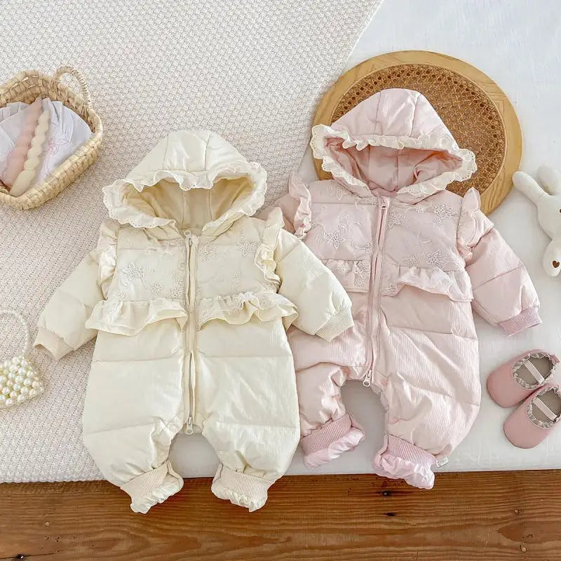 Cekcya Twins Clothes Baby Winter Newborn Jumpsuit Toddler Girls One Piece Lovely Rompers 100 Days Plus Velvet Clothing