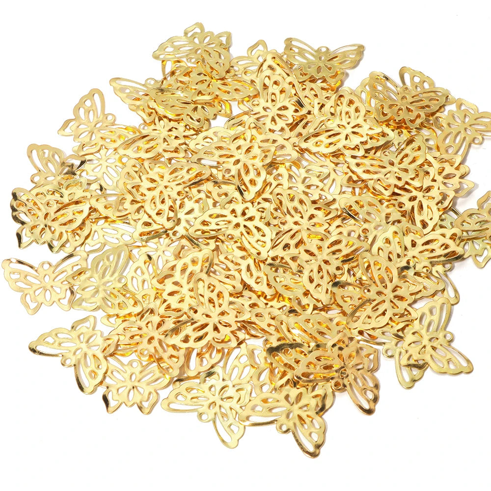 50pcs/lot 12X10/21X17mm Iron Hollow Butterfly Charms Accessories for DIY Jewelry Making Home Decoration Hair Accessory Supplies