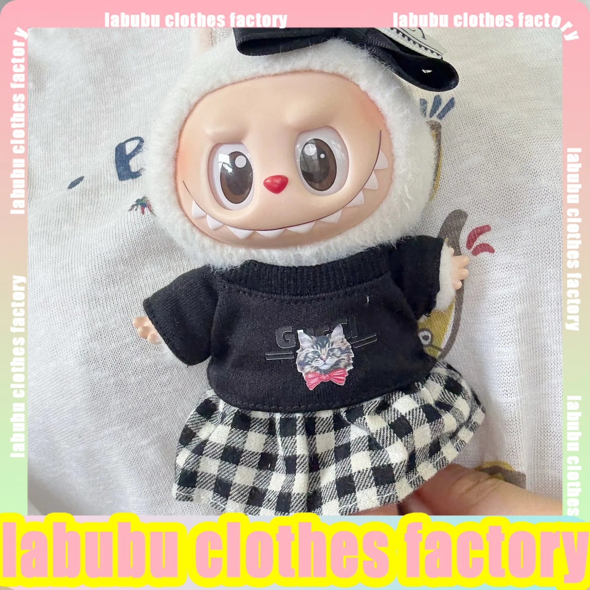 Anime Labubu Doll Clothes Black kitten set Labubu Idol V1 2 3 Dolls Clothing Plush Doll Universal Labubu Clothing Accessories