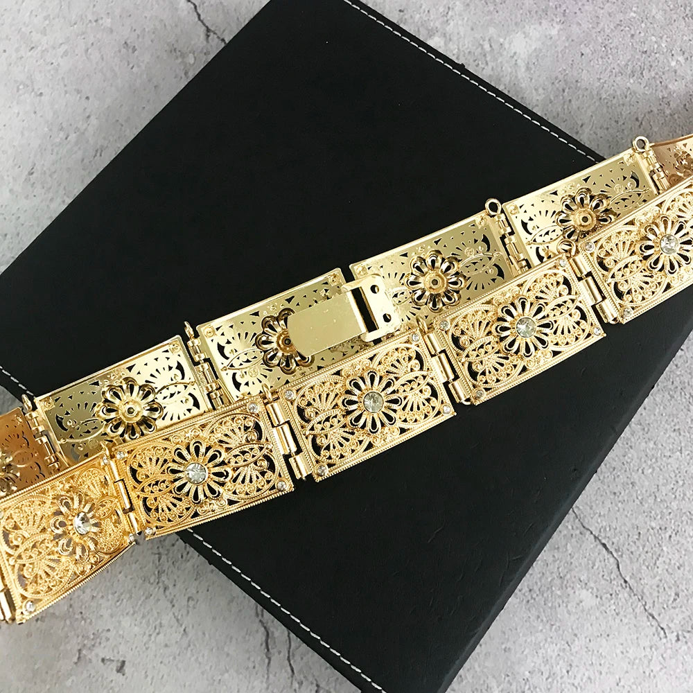 Vingate Wedding Party Crystal Belt Jewel Metal Fine Engraving Hollow Flower Original Design Adjustable Bride Waist Chain Jewelr