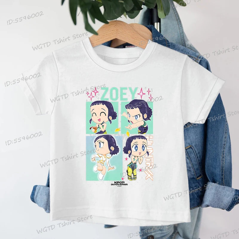 KPop Demon Hunters Zoey Printed T-shirt Kids New Cartoon Soft Cotton Baby Girls T Shirt Tops K-Pop Cotton Toddler Girl Clothes