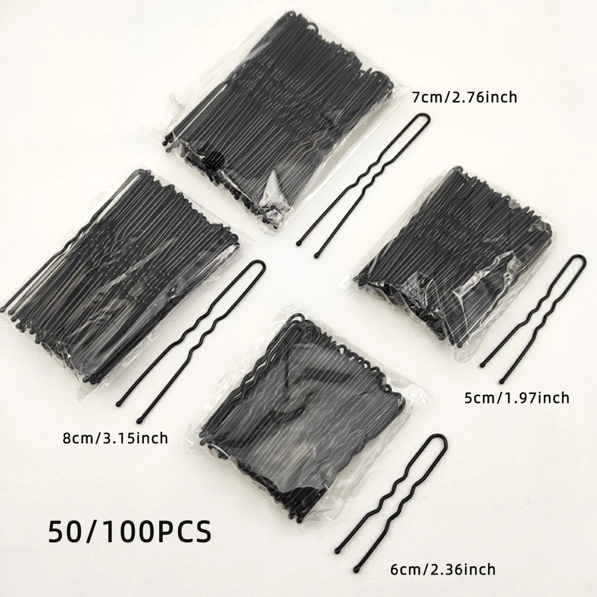 50/100 PCS Women 5/6/7/8 cm Hair Waved U-Shaped Bobby Pin Barrette Grip Clip Bridal Hairpins Black Metal Hair Accessories
