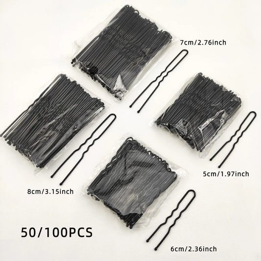 50/100 PCS Women 5/6/7/8 cm Hair Waved U-Shaped Bobby Pin Barrette Grip Clip Bridal Hairpins Black Metal Hair Accessories