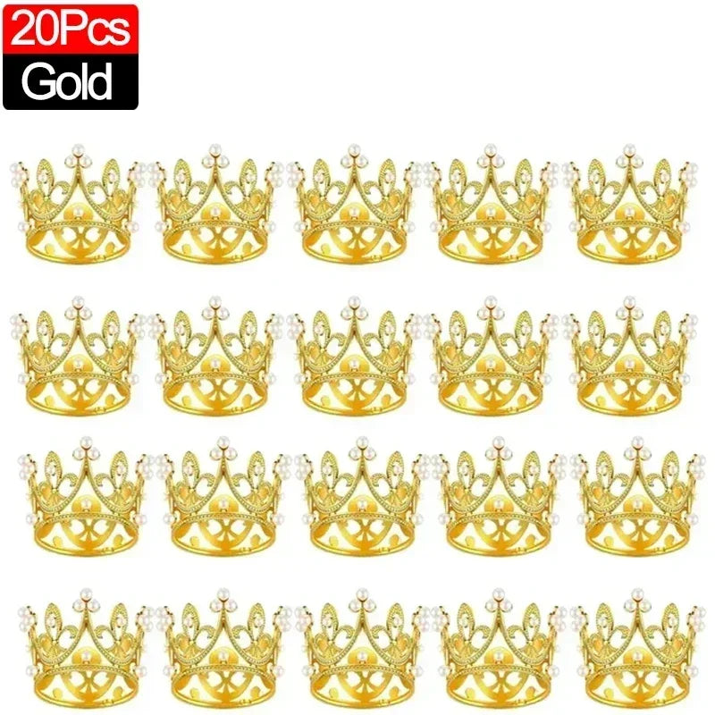 20/1Pcs Mini Crown Cake Decoration Pearl Tiara Gold Silver Crowns Cake Topper for Children Hair Ornaments Wedding Birthday Party