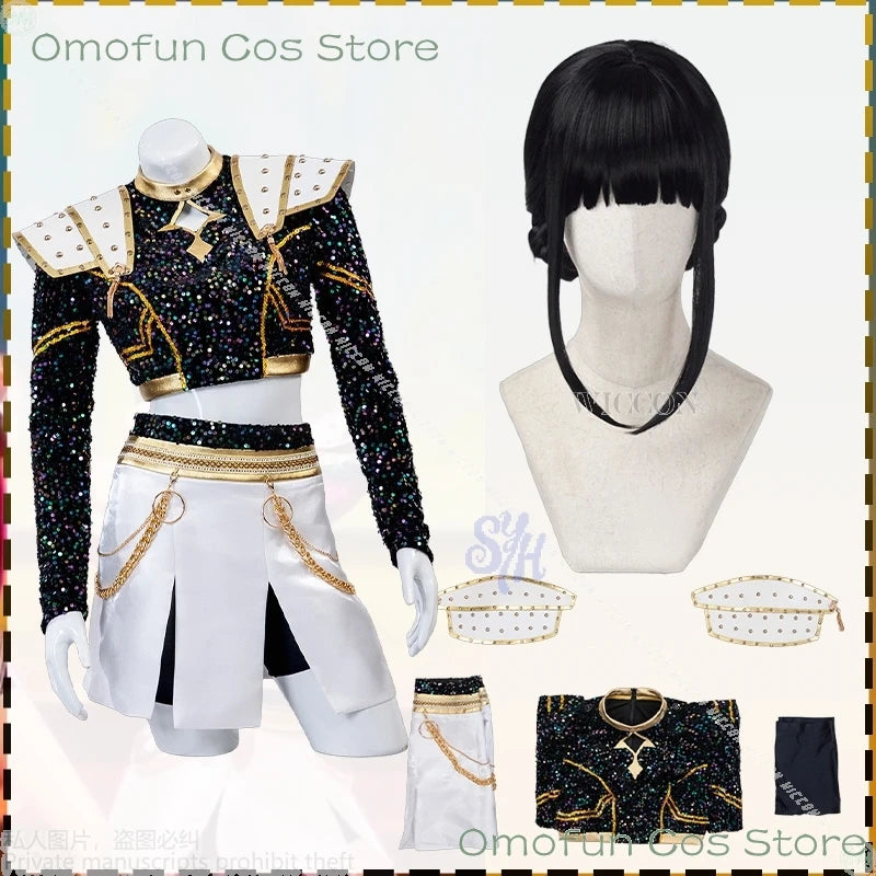 Huntrix Zoey Kpop Demon Cosplay Anime For GOLDEN Stage Uniform Black Coat White Mini Dress Kawaii Jirai Kei Girls Korea Idol Cos